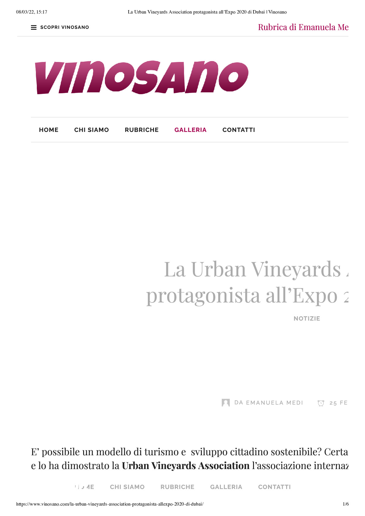 La Urban Vineyards Association all’Expo 2020 di Dubai